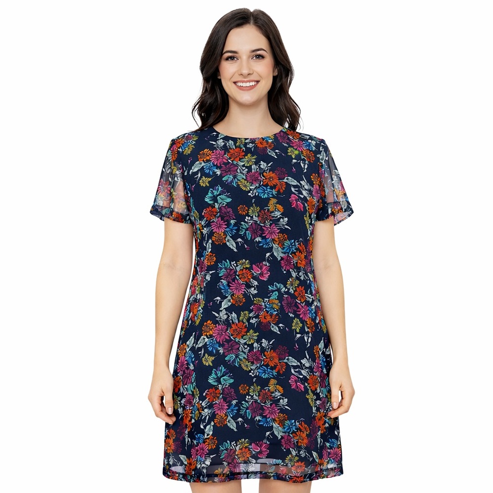 Gab &‎ Kate Floral Shift Dress Navy Multi Size M